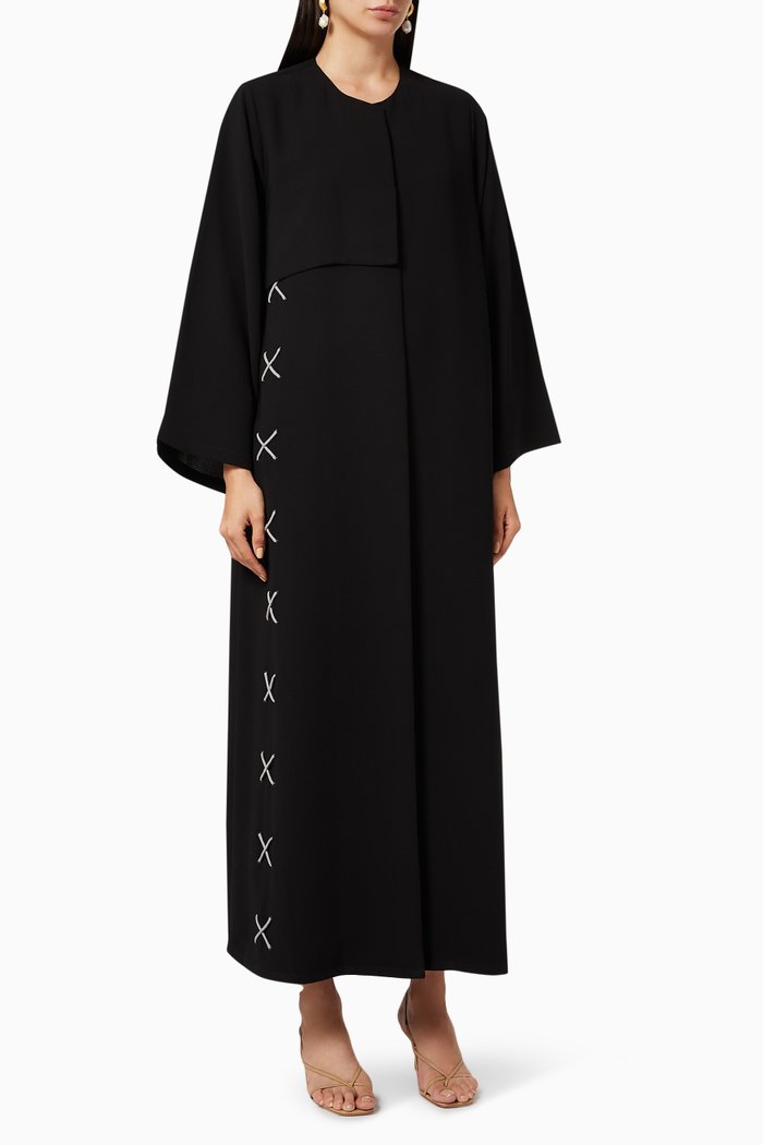

Criss-Cross Thread Crêpe Abaya, Black