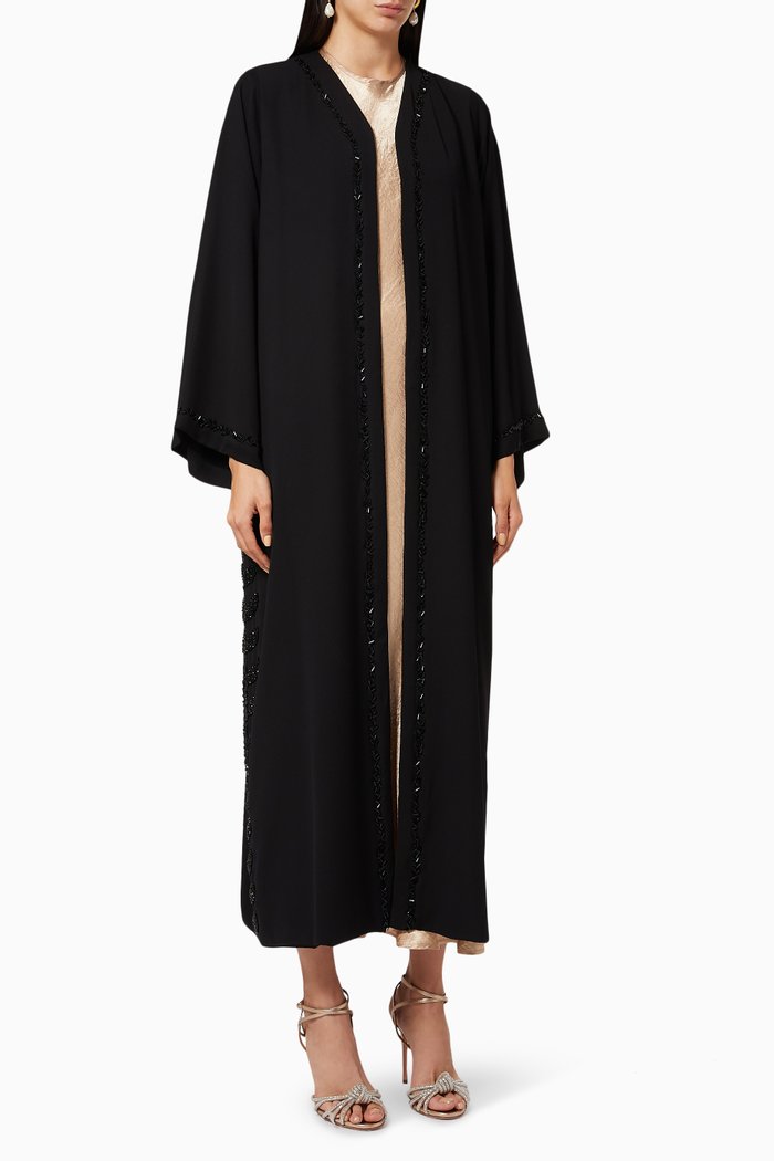 

Beaded Crêpe Abaya, Black