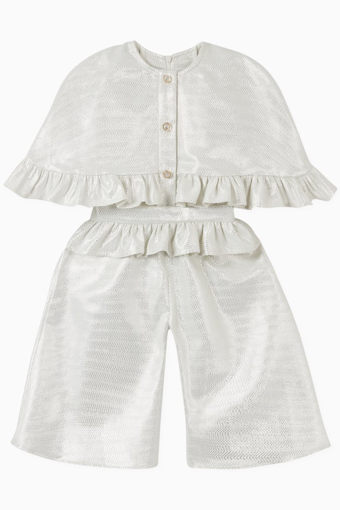 

Metallic Jacquard Cape Jumpsuit, Silver