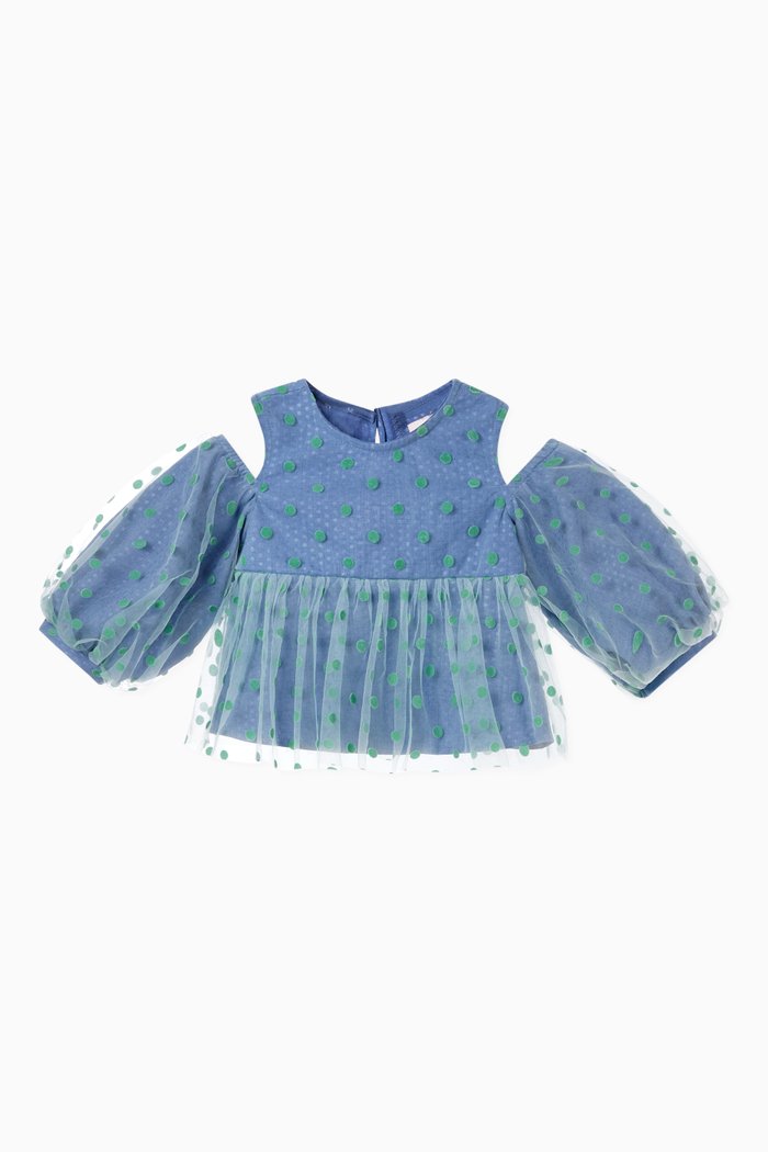 

Polka Dot Tulle Blouse, Blue