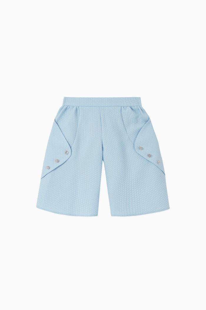 

Textured Buttoned Shorts, Blue