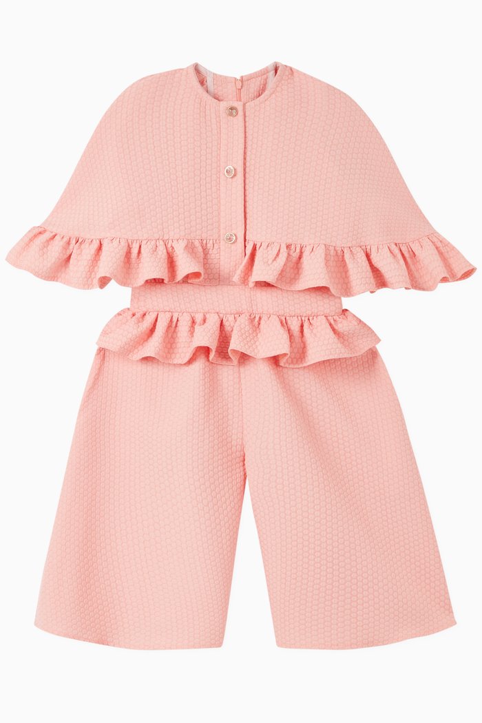 

Metallic Jacquard Cape Jumpsuit, Pink