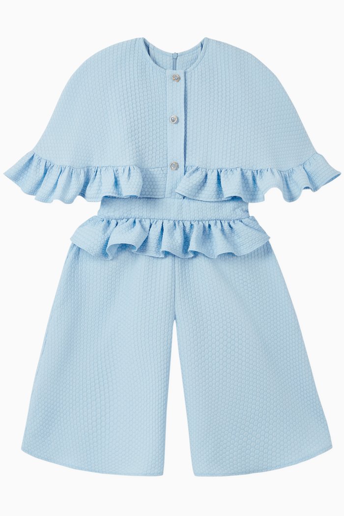 

Metallic Jacquard Cape Jumpsuit, Blue