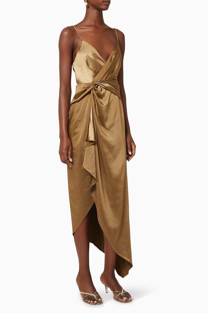 

Elise Wrap Draped Dress, Brown