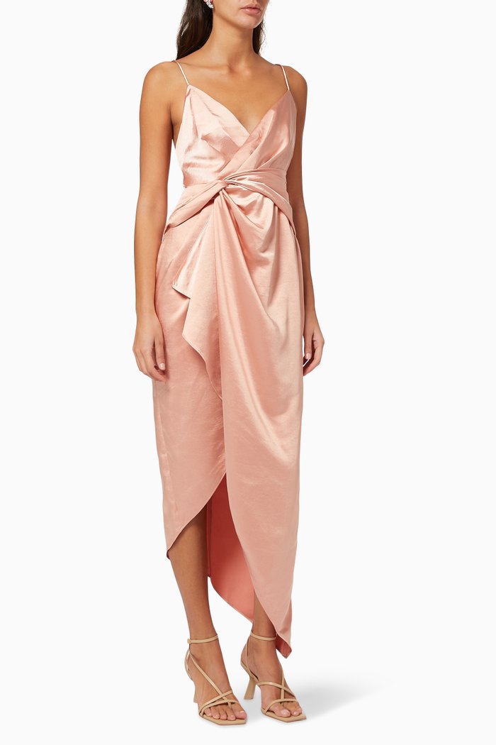 

Elise Asymmetrical Satin Dress, Orange