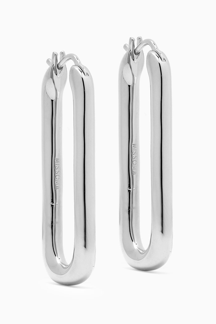 

Ovate Hoop Earrings in Silver-plated Brass, Grey