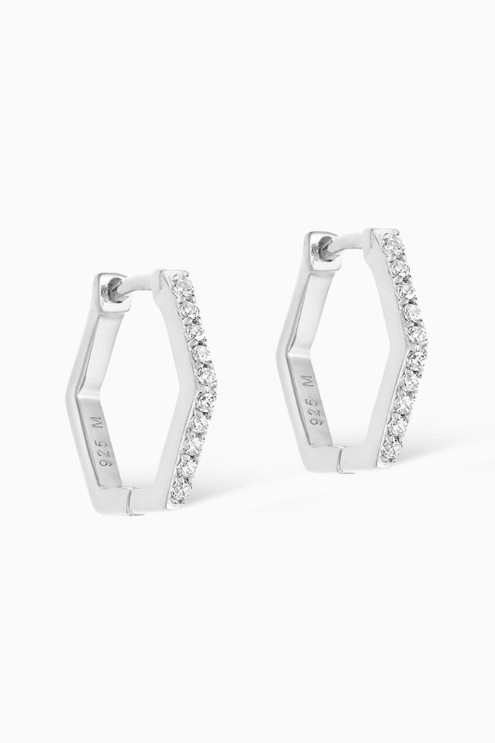 

Pavé Hex Huggies in Sterling Silver