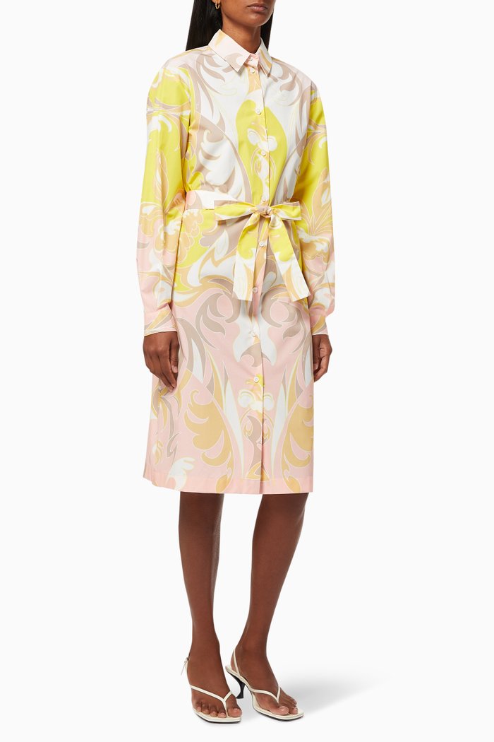 

Tropicana Print Shirt Dress in Cotton Poplin, Pink