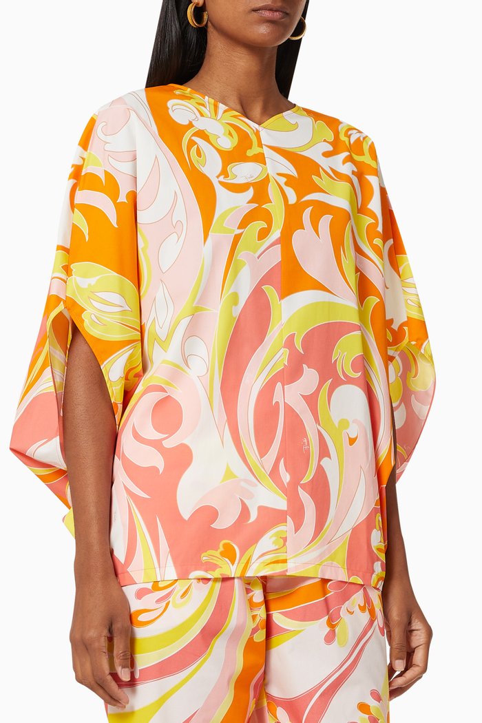 Kaftan Sleeves Cotton Poplin Blouse, Orange