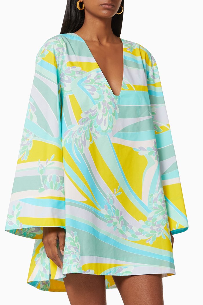

Cotton Poplin Kaftan Mini Dress, Green