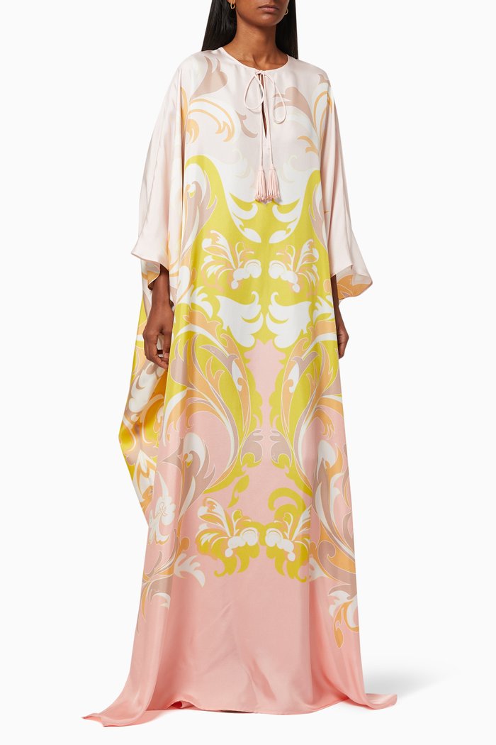 

Tropicana Print Kaftan in Silk Twill, Pink