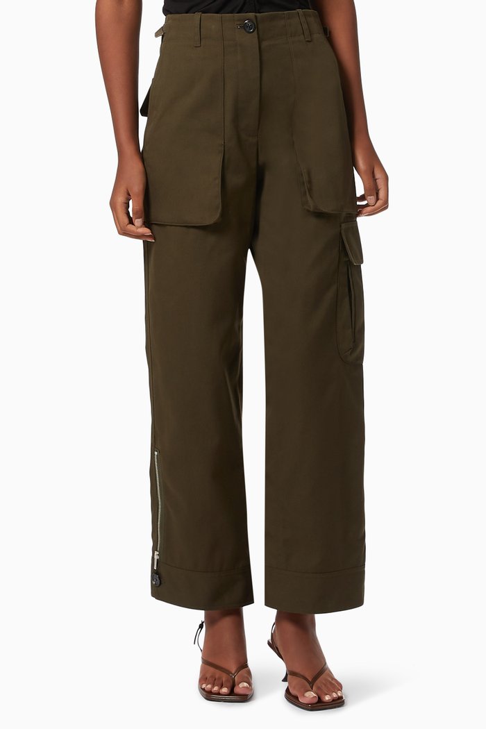 Cargo Patch Pocket Twill Pants, Green