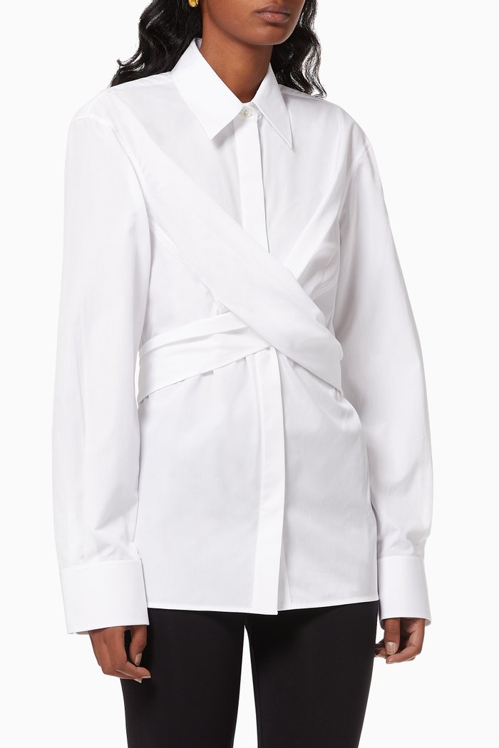 

Cotton Poplin Wrap Shirt, White