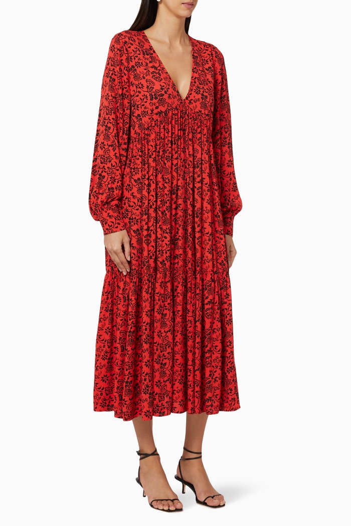 

Angus Floral Viscose Crêpe Dress, Red