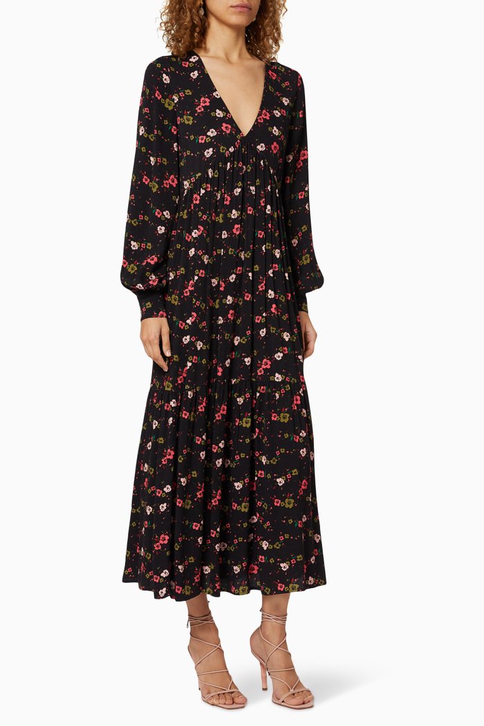 

Angus Trailing Florals Viscose Crêpe Dress, Black