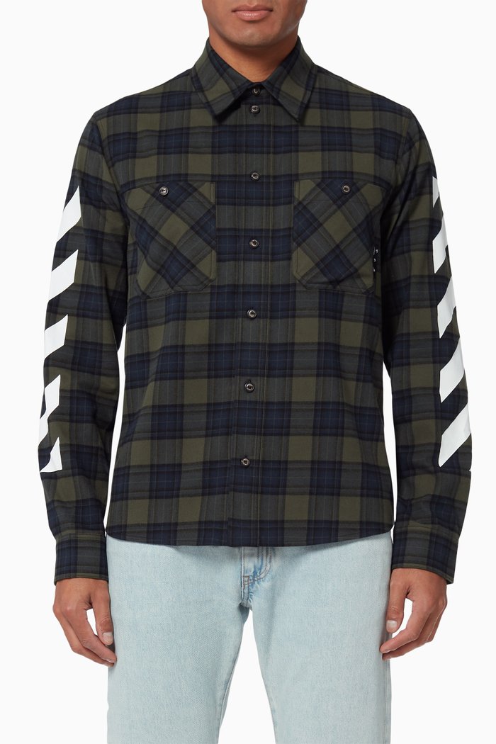 

Diagonal Flannel Check Shirt in Cotton, Green