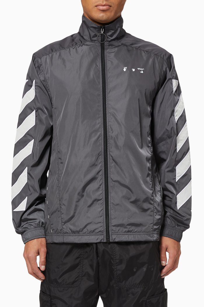 

Diagonal Nylon Track Jacket, Black