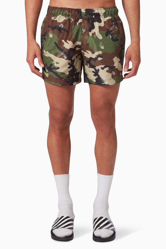 

Allover Big Logo Camouflage Swim Shorts in Nylon, Green