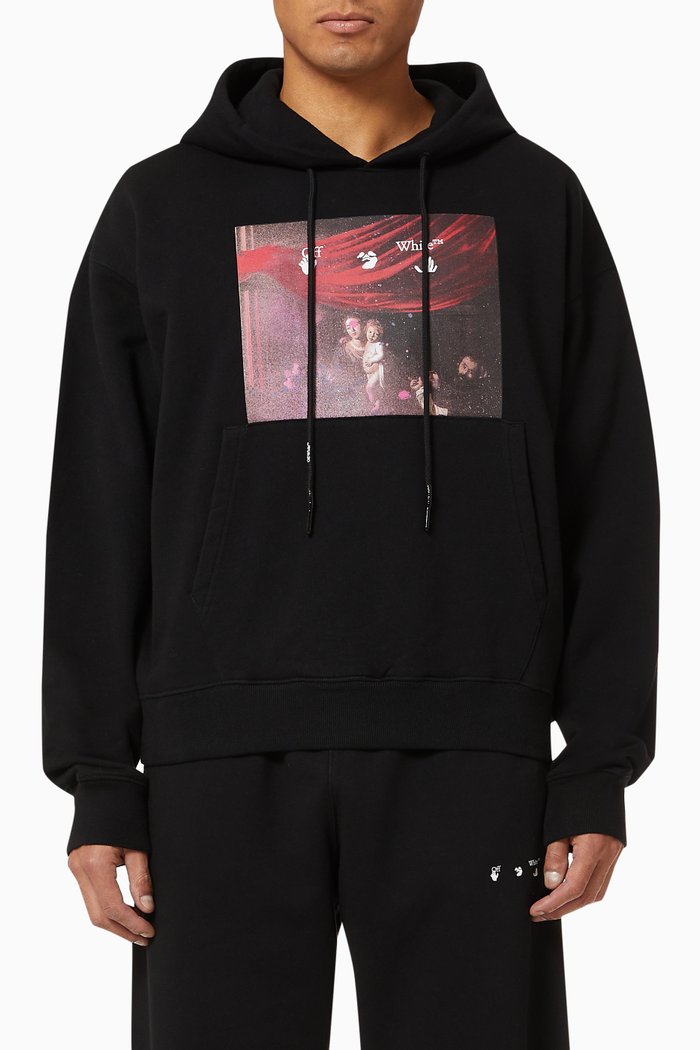 

Sprayed Caravaggio Painting Oversized Hoodie in Cotton, Black