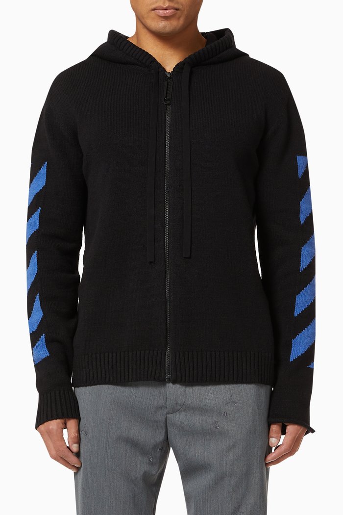 

Arrows Hoodie in Ribbed Cotton-Blend Knit, Black