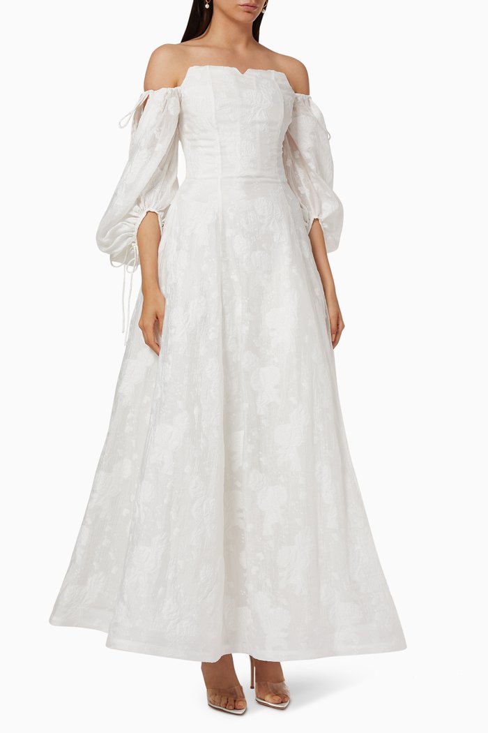 

Corset Gown with Floral Embroidery, White