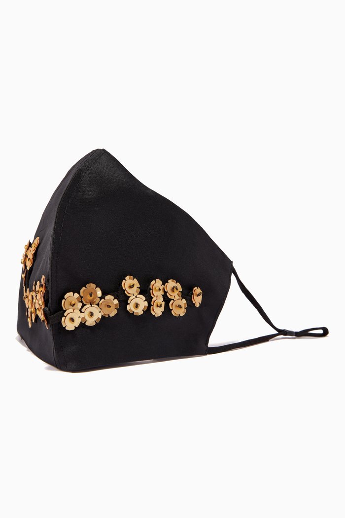 

Floral Appliqué Face Mask, Black