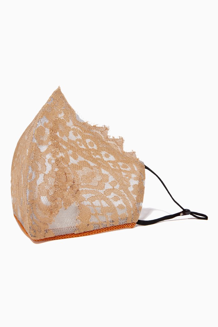 Lace Embroidered Face Mask, Gold