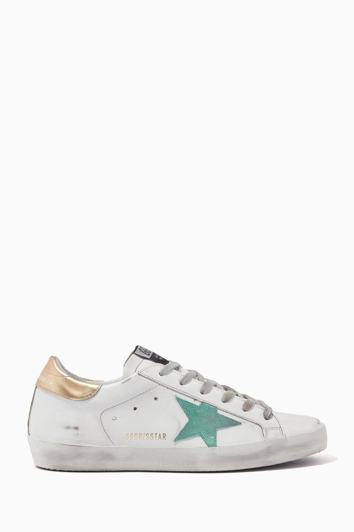 

Super-Star Sneakers with Suede Star & Metallic Heel Tab in Leather, White