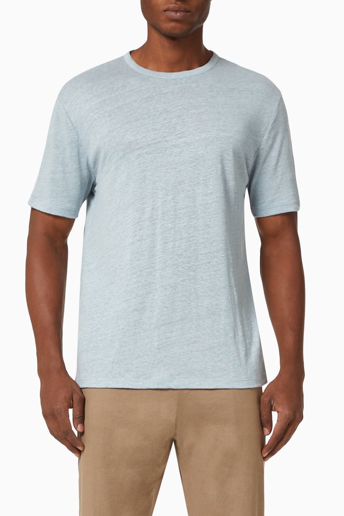 

T-shirt in Linen Jersey, Blue