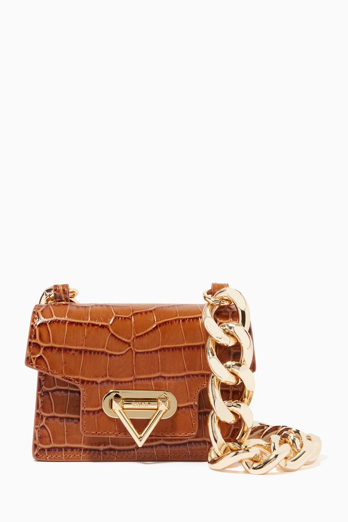 

Bebe Tresor Shoulder Bag in Croc-embossed Leather, Brown