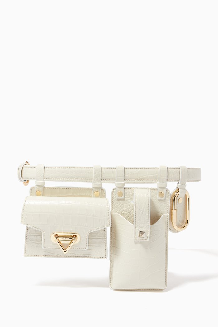 

Jacky Multi-function Belt Bag in Croc-embossed Leather, White