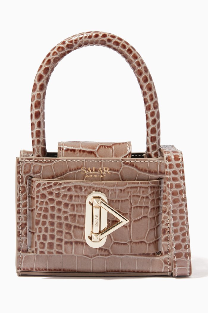 

Mini Lou Lou Tote Bag in Croc-embossed Leather, Neutral