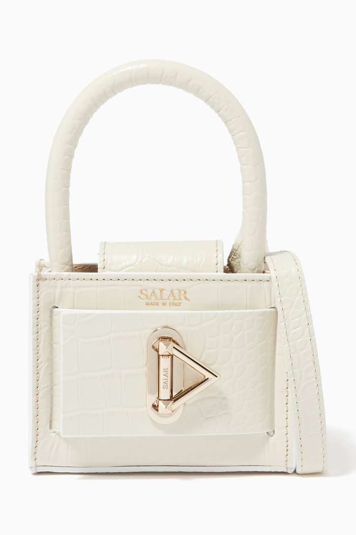 

Mini Lou Lou Tote Bag in Croc-embossed Leather, White