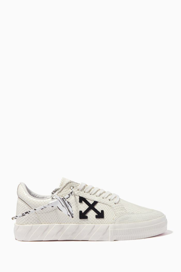 

Low Vulcanized Sneakers in Snakeskin Embossed Leather, White
