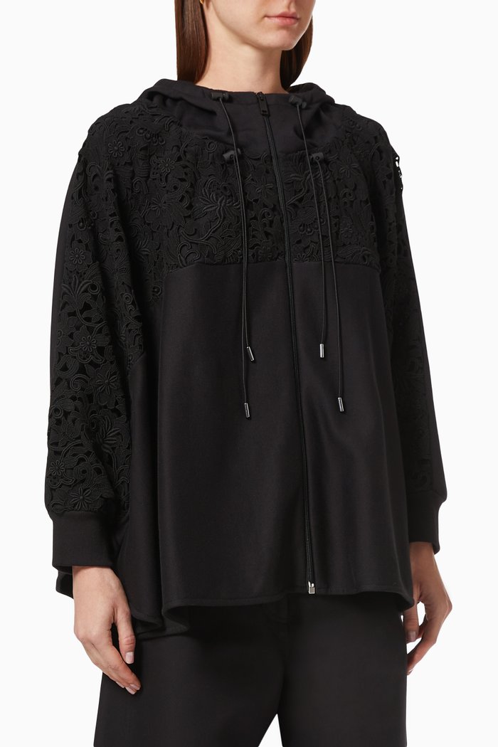

Macramé Oversized Hooded Sweatshirt in Jersey, Black