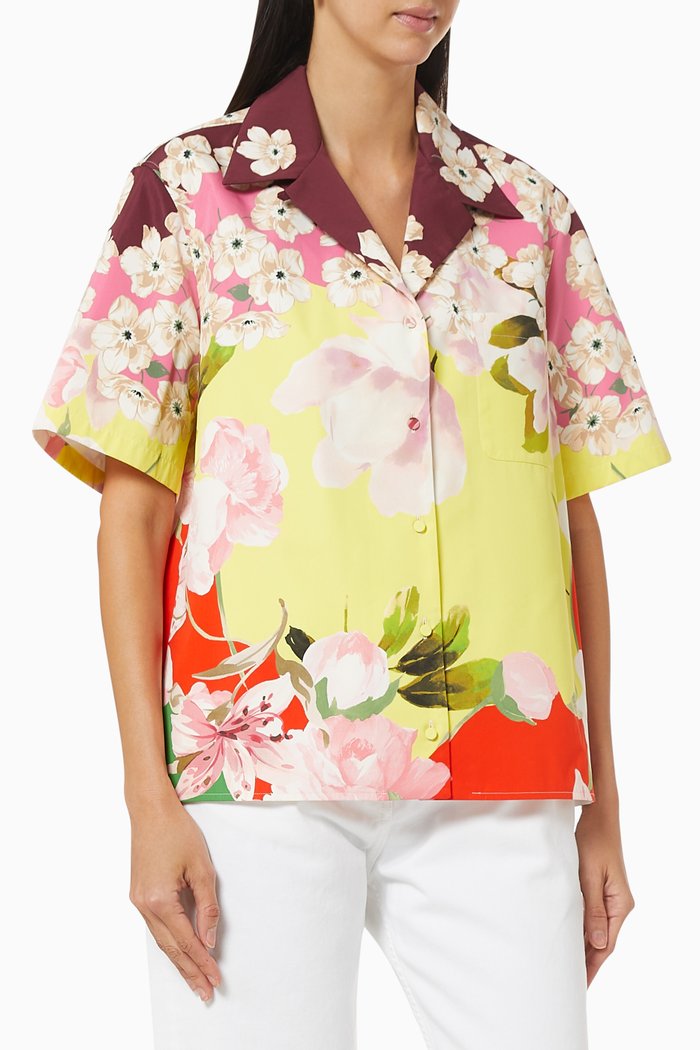 

Flying Flowers Shirt in Cotton Silk Blend, Multicolour