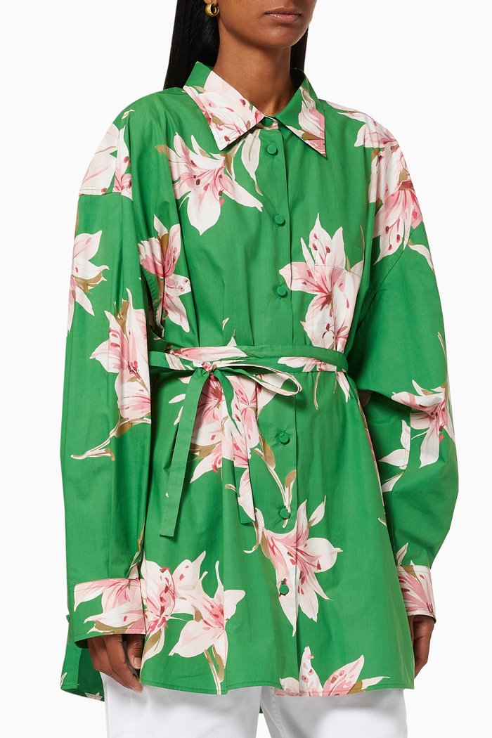 

Lilium Print Shirt Dress in Cotton Poplin, Green