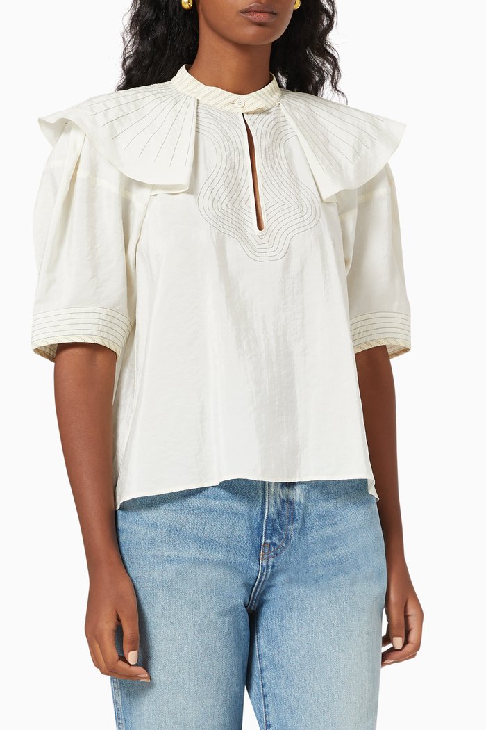 

Ruffled Top in Washed Silk Poplin, Neutral
