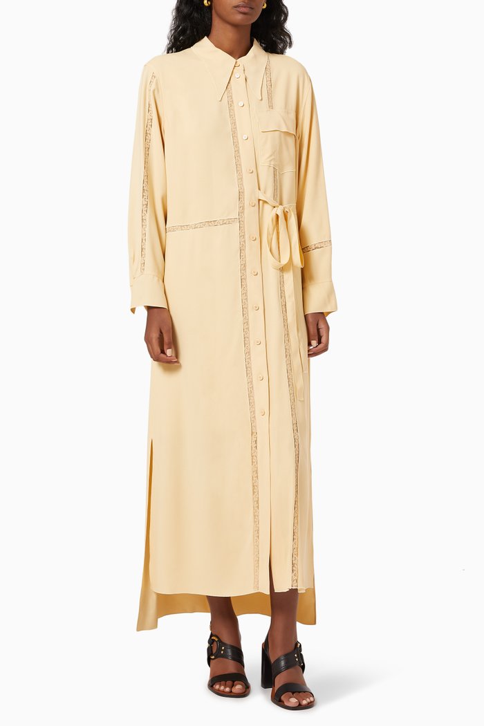 

Lace-trim Shirt Dress in Viscose Crepe, Neutral
