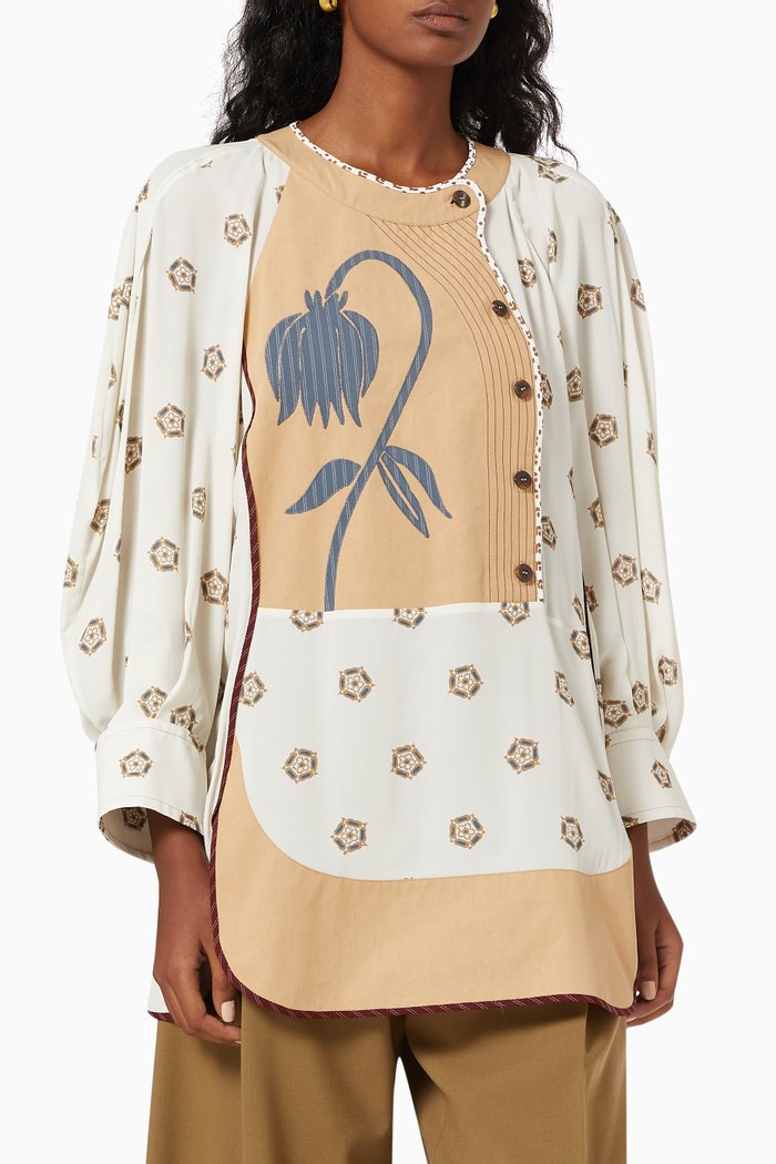 

Patchwork Printed Shirt, White
