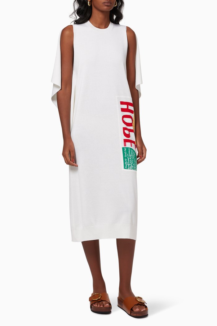 

Corita Kent Cape-detail Dress in Fine Wool Knit, White