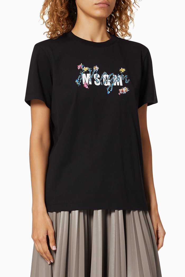 

Floral Logo Jersey T-shirt, Black