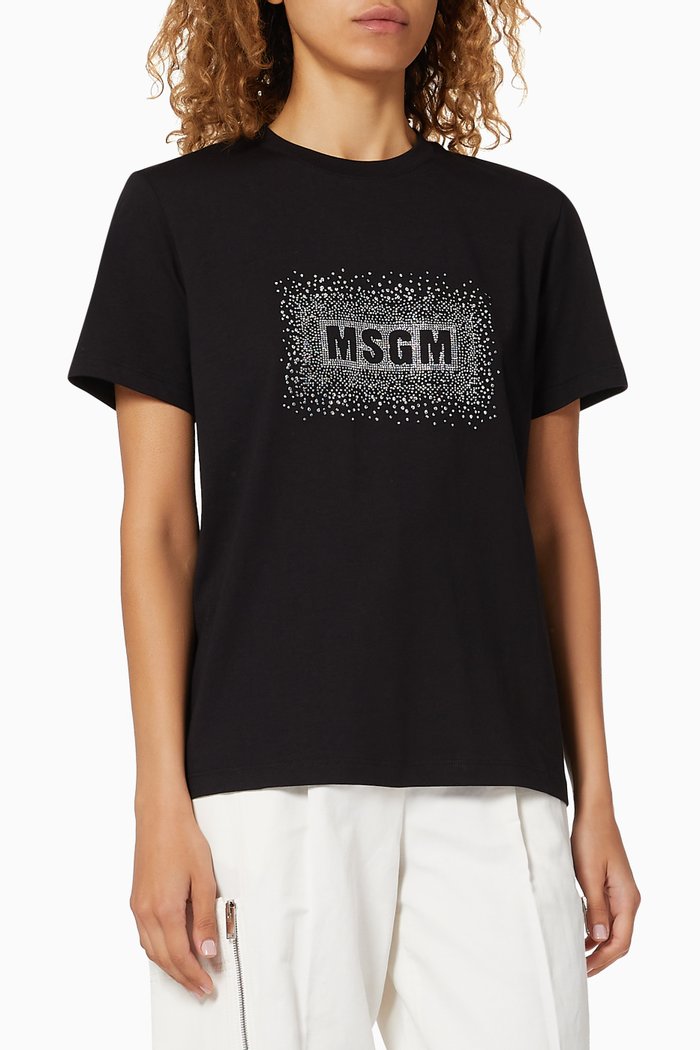 

Rhinestone Logo Jersey T-shirt, Black