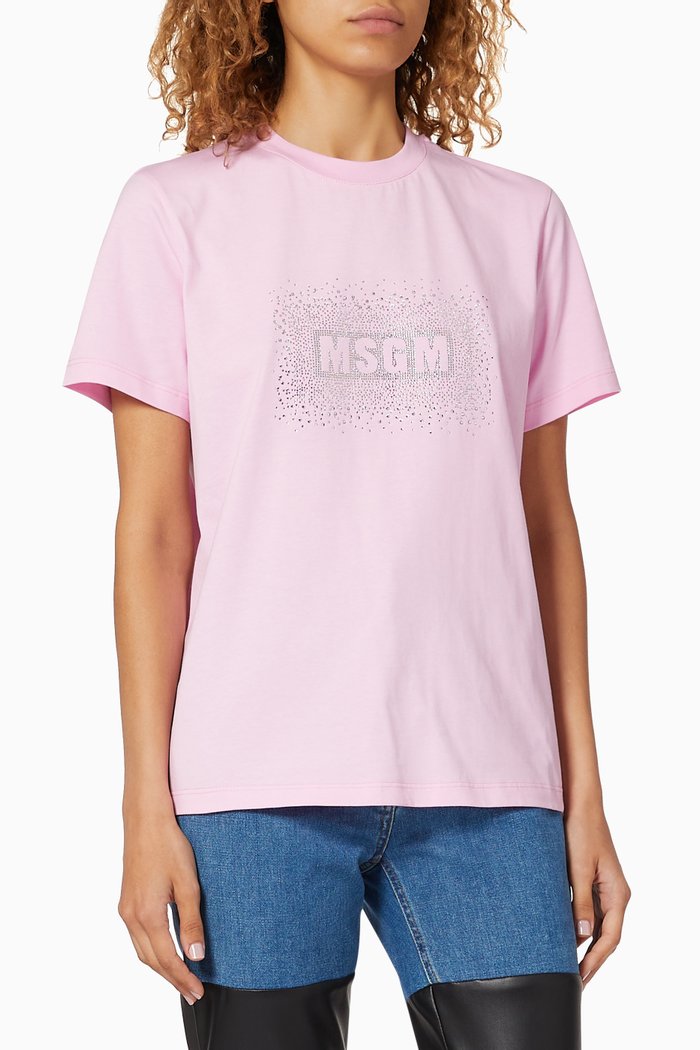 

Rhinestone Logo Jersey T-shirt, Pink