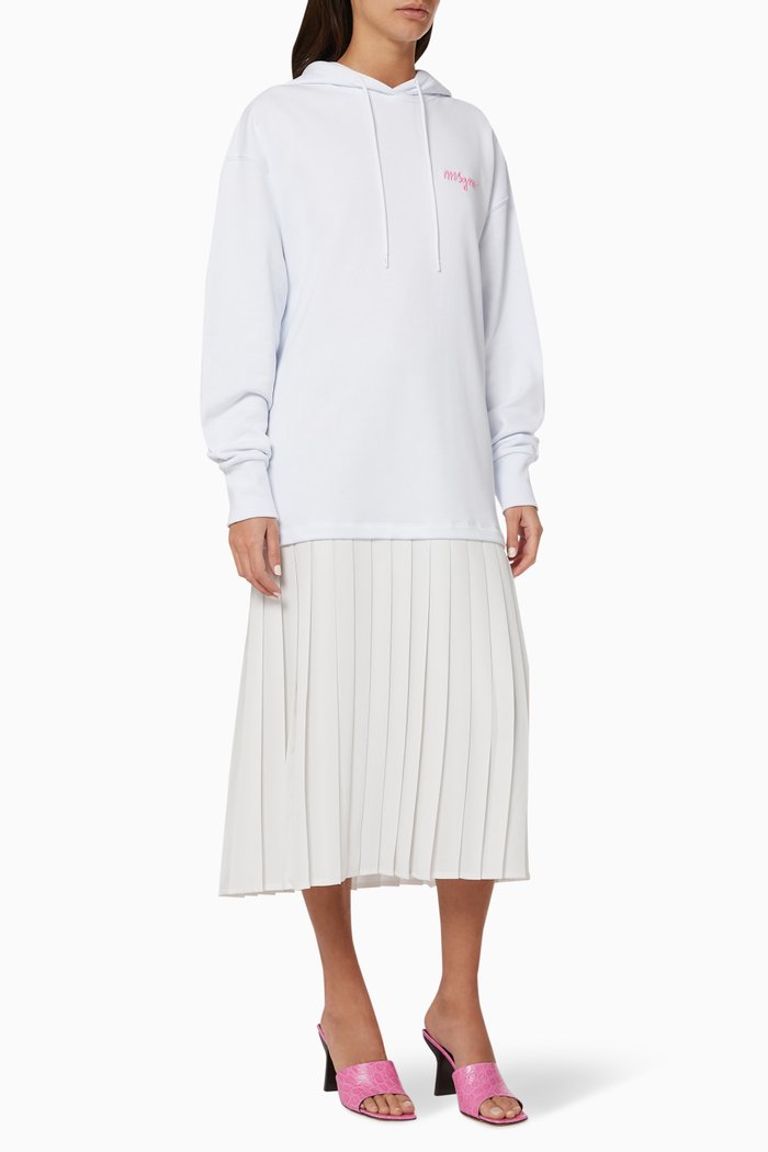 Pleated Sweatshirt Dress, White