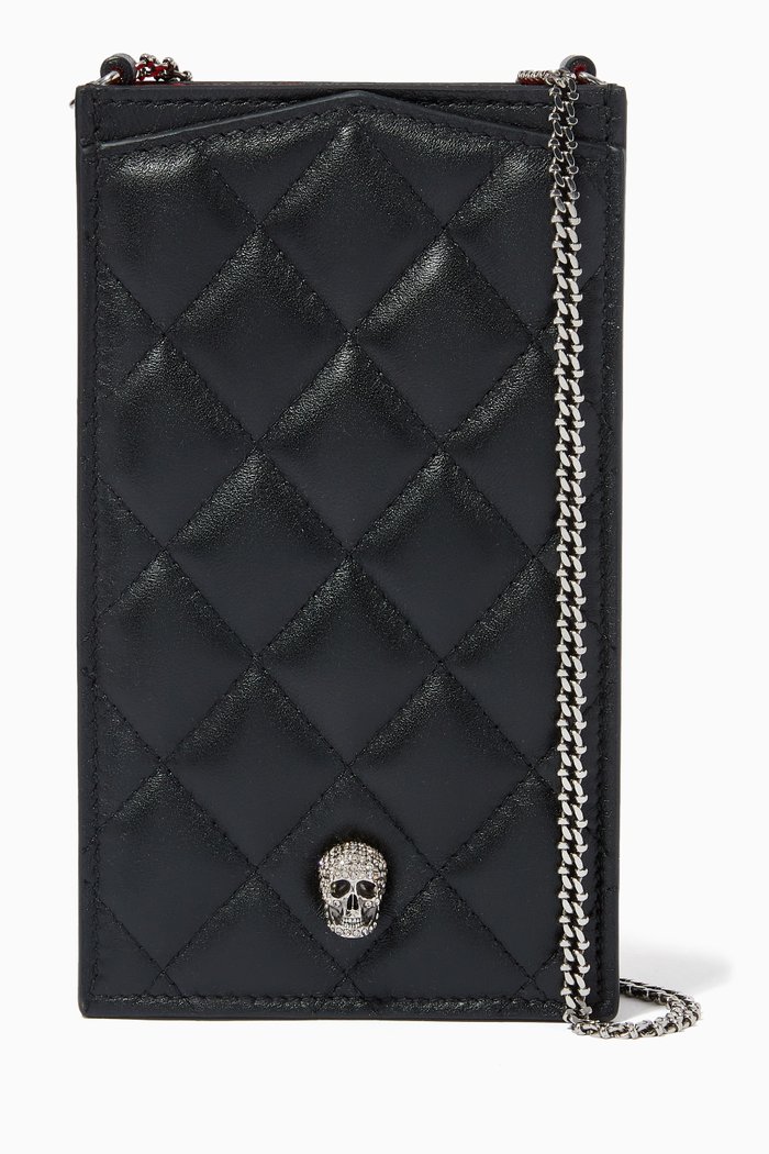 

Skull Phone Holder in Quilted Nappa, Black