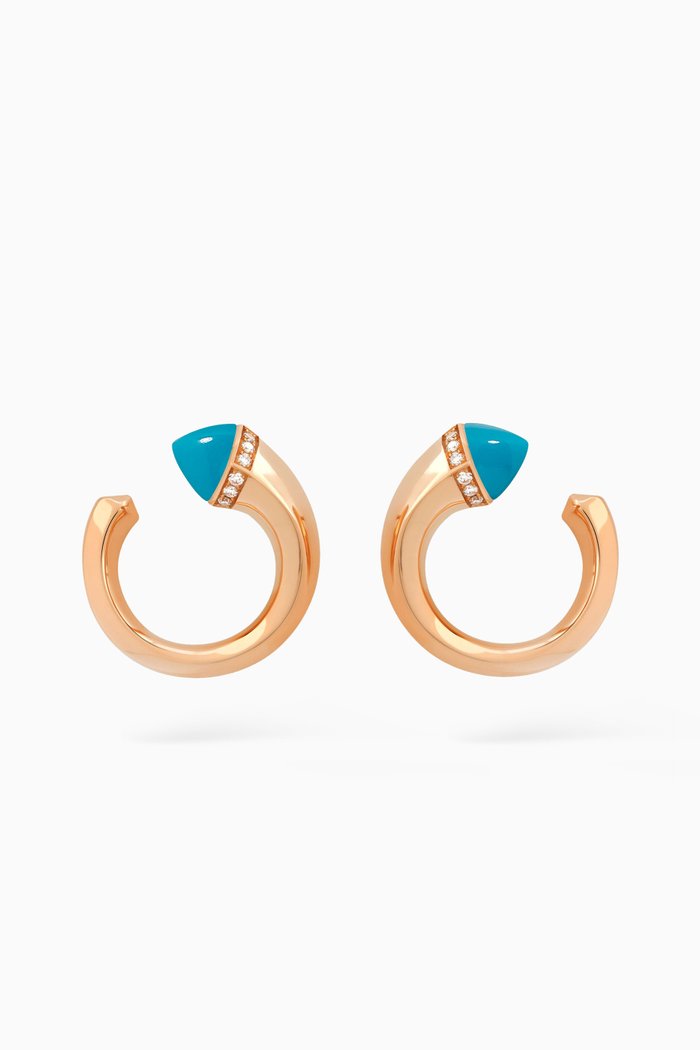 Cleo Venus Diamond Stud Earrings with Turqoise in 18kt Rose Gold