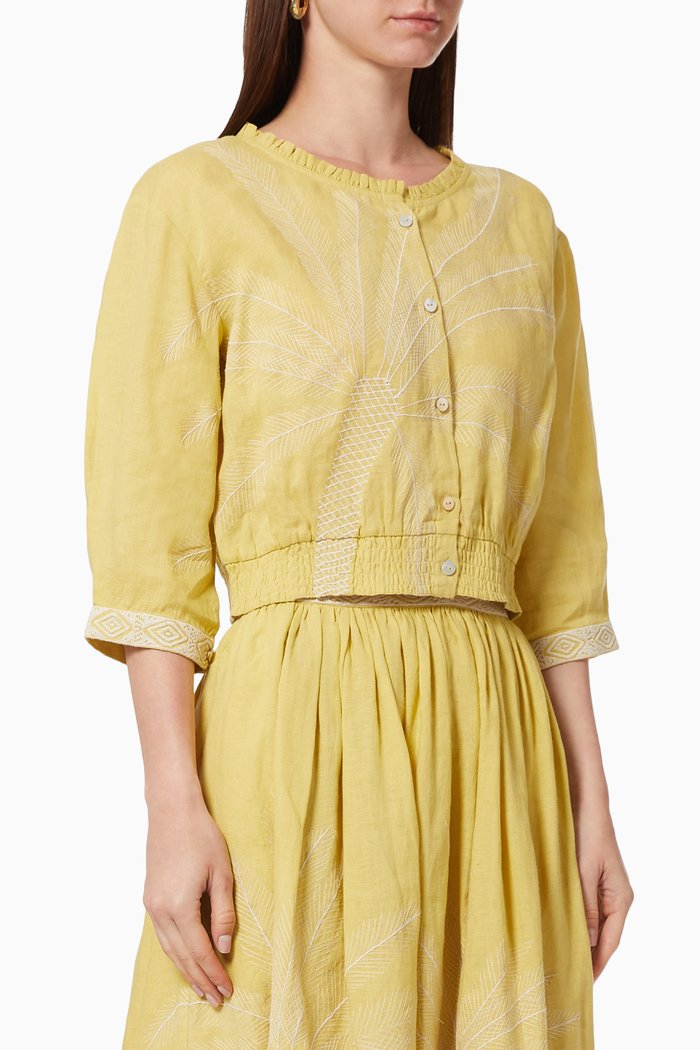 

Rosei Palm Crop Top in Linen, Yellow