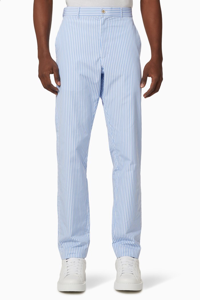 Striped Cotton Pants, Blue