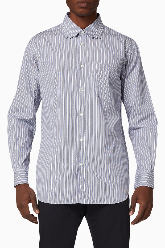 

Striped Cotton Poplin Shirt, Blue